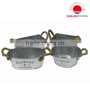 W019 Square Galvanized Flower Pot Metal Flower Planter With Handle thumbnail-1