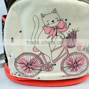 Lightweight Dots and Cartoon Printting Canvas Laptop Backpack Cute School Bag thumbnail-4
