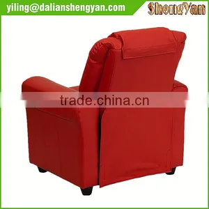 Contemporary Red Vinyl Kids Recliner With Cup Holder and Headrest thumbnail-3