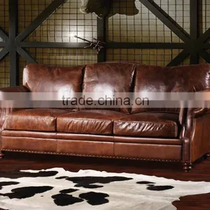 2016 Newest High Quality Vintage Retro Style Top Grain Leather Sofa S120# thumbnail-3