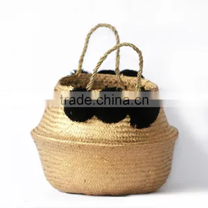 Decor Seagrass Baskets With Pompoms/ Seagrass Storage Baskets thumbnail-2