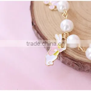 Enamel Rabbit Pumpkin Carriage the Playing Cards Clock Charms Bracelet Pearl Linked Bracelet With Assorted Charms thumbnail-3