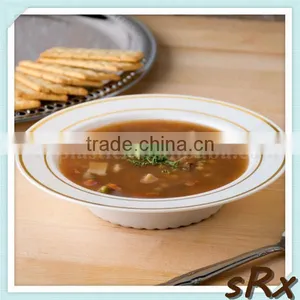 Bone White 12 oz Plastic Soup Bowl With Gold Bands,OEM CHIC Plastic Round Soup Bowl Gold Bands thumbnail-1