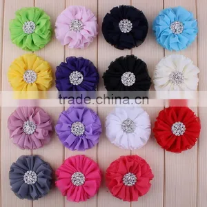 Fabric Chiffon Flower Clip With Rhinestone Center for Kids Hair Accessories thumbnail-1