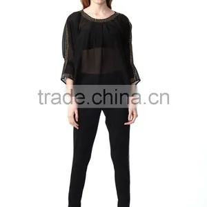 High Quality Fashion Embellished Tops Ladis Blouse thumbnail-2