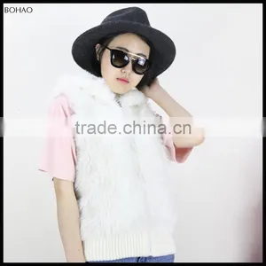 New Model Zipper Shaggy Womens Vest With Fur Hood thumbnail-3