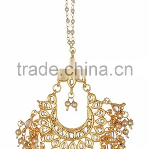 Kundan Jadau Earring Tikka Gold Plated Chand Bali Set thumbnail-2