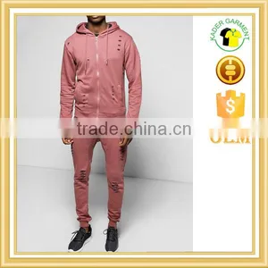 Mens Distressed Tracksuit Slim Fit Tracksuit Custom Logo Tracksuit thumbnail-1