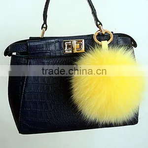 Myfur Big Size Yellow Real Fox Body Fur Pom Poms Bag Charm Key Ring Wholesale thumbnail-1