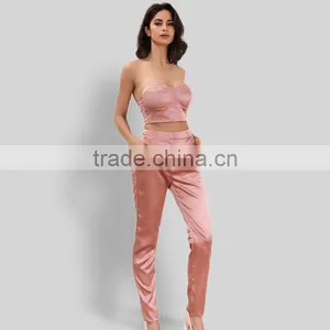 Runwaylover 057 Hot Sale 2017 Ladies Sexy Crop Top And Casual Pant Set thumbnail-1