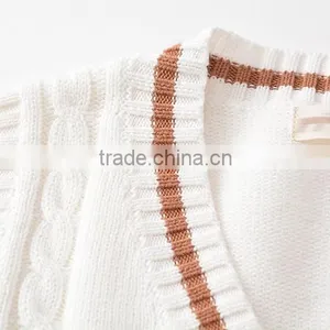 Customized School Uniform 100% Cotton White Cable Knit Vest Sweater thumbnail-4