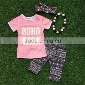 2016 Summer Girls Outfit BOHO BABE Set Pink Short Sleeves Baby Kids Boutique 1-9 Years Old Girls Clothing With Accessories thumbnail-1
