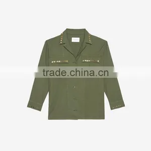 COOL Style GOLD-TONE Rivet Long Sleeves and Shirt Collar Ladies Jacket thumbnail-6