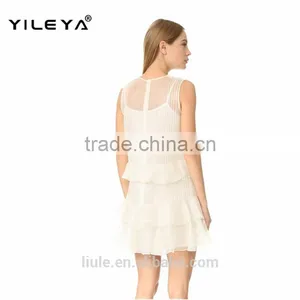Latest Summer Chiffon Casual Short Dress With the Floral Lace and Ruffled Tiers Sleevelesss Elegant Dress thumbnail-2
