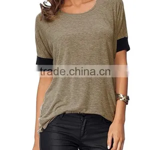 Women Purecolor Comfy Loose Fit Short Cut Out Sleeve Cotton T-Shirt thumbnail-3