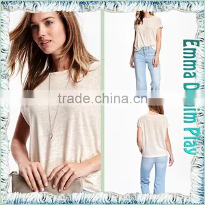 Casual Wear Ladies Sexy Thin Fabric Boat Neck T-Shirts for Hot Summer thumbnail-4