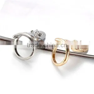 Custom Unadjustable Gold Plated Oval Butterfly Clear Rhinestone Rings thumbnail-2