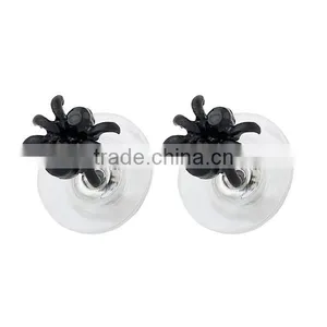 Ear Studs Earrings Halloween Spider Animal Black Rhinestone 8mm x 7mm thumbnail-1
