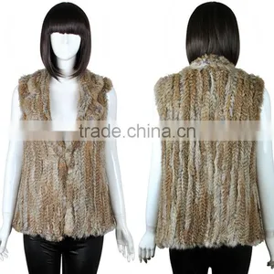 YR321 New RU Design Turn-down Collar Real Natural Knitted Rabbit Fur Vest thumbnail-2