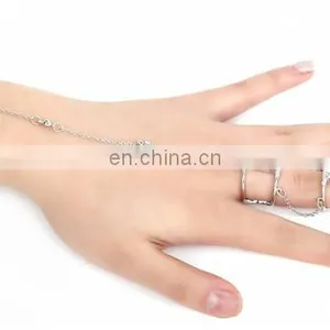 Gift for Everyone Delicate Women Rhinestone Hand Harness Bracelet Slave Chain Link Finger Ring thumbnail-1