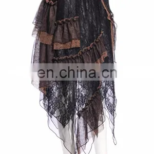 Steampunk Laces and Mesh Asymmetrical Cut Long Skirt thumbnail-3