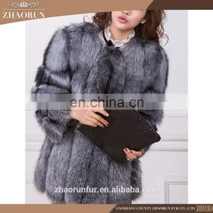 Winter Elegant Silver Fox Fur Coat Sexy Fur Jacket for Woman thumbnail-3