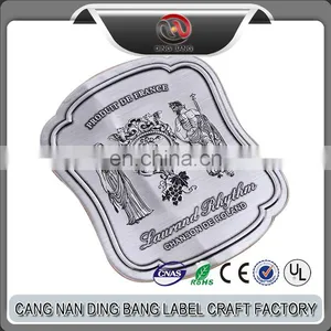 Top Quality Custom Made Waterproof Type Self Adhesive Sliver Stamping Metal Bottle Label For Wine thumbnail-1