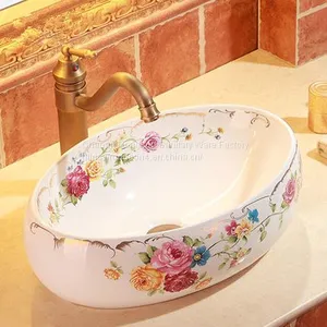 Bathroom Porcelain Western Color Painted Ceramic Sinks thumbnail-1