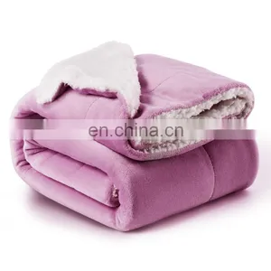 Chunky Camping Weighted Soild Llilac Colour Sherpa Blanket For Sale thumbnail-7
