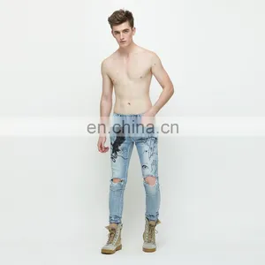 DiZNEW 2020 Wholesale Custom Slim Fitting Printed Ripped Denim Jeans Men thumbnail-6
