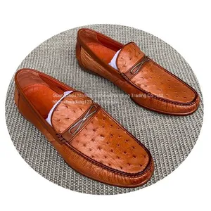Genuine Full Shoes Ostrich Leather Cowhide Sole Hand-Sewn Slip-On Casual Men's Shoes Special Offer thumbnail-3