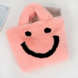 020Wholesale Fashion Faux Fur Bags Smile Face Tote Bags Plush Bags Large Space thumbnail-4