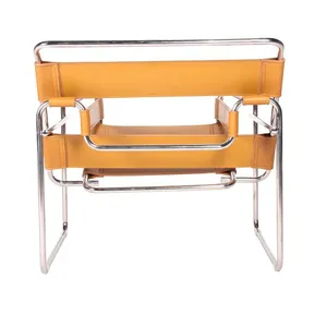 Wassily Chair Marcel Breuer 1925 Replica, Bauhaus Style Cowhide Leather Lounge Chair With Polished Chrome Steel Frame for Home Hotel thumbnail-4