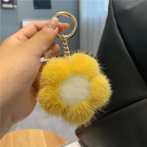 Two Tone Plush Flower Bag CharmFur Keychain thumbnail-2