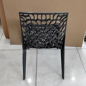 Stackable Plastic Chairs Hollow Mesh Back Integrated Molding for Patio Bistro Cafe Outdoor Dining thumbnail-4