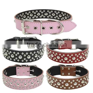 Wholesale Dog Chain Leather Litchi Grain Mushrooms Nails Pet Dog Collars thumbnail-2