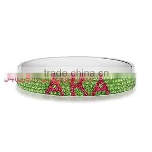 Vnistar Sorority AKA Style Bangle Bracelet Made of Stainless Steel and Green and Pink Crystals for Women thumbnail-1