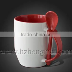 DIY 2015 New Hot Selling Plain Ceramic Color Beside Mug With Spoon thumbnail-3