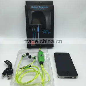 Whosale EL Wire Earphones for Smartphones Pink Yellow Ice Blue In-ear Style Earphone Luminescent Rhythm With Beat of Music thumbnail-4