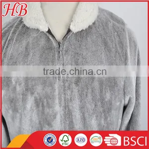High Quality Flannel Fleece Zip Bathrobe thumbnail-2