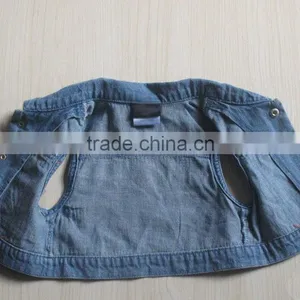 Wholesale Kids Customized Denim Jacket Without Sleeve Baby Washed Denim Jacket thumbnail-4