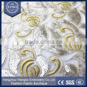 2016 Gold Color Embellished Sequin Tulle Lace Fabric For Birthday Part Dress thumbnail-4