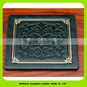 Embossing Company Brand 10*10cm Brown Leather Square Coaster With Coaster Holder 16029 thumbnail-3