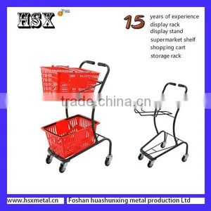 Supermarket Powder Coat Double Shopping Basket Cart Trolley HSX-S470 thumbnail-2