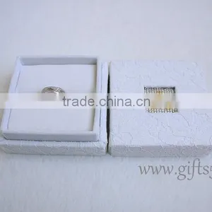 Elegant Lace White Engagement Ring Box With Beaded Name Plate of A thumbnail-4