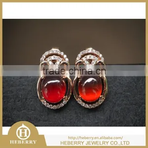 Elegant Ladies Garnet Czech Crystal Earring Orange Color Gemstone With 925 Sterling Silver thumbnail-2