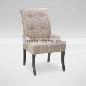 White Fabric Upholstery Wooden Leg Armrest Chair for Restaurant Armrest thumbnail-2
