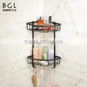 America Style Wall Mounted Bath Fittings ORB and Vacuum Plating Brass Hanging Corner Basket for Bathroom Storage thumbnail-3