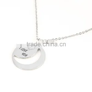 Stainless Steel I Love You Engraving Moon and Heart Pendant thumbnail-1