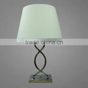 Chrome Plated Metal Base And Body With Fabric Lampshade Study Table Lamp Bedside Table Lamp thumbnail-1
